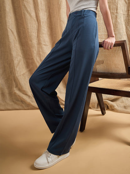 Women's Blue Solid Pant