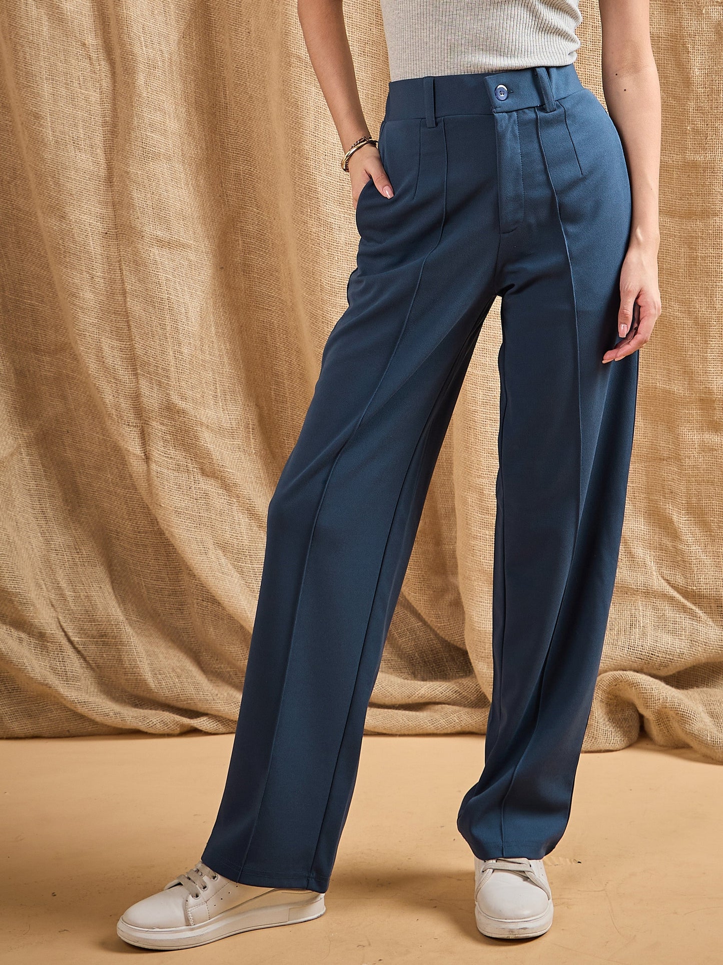 Women's Blue Solid Pant