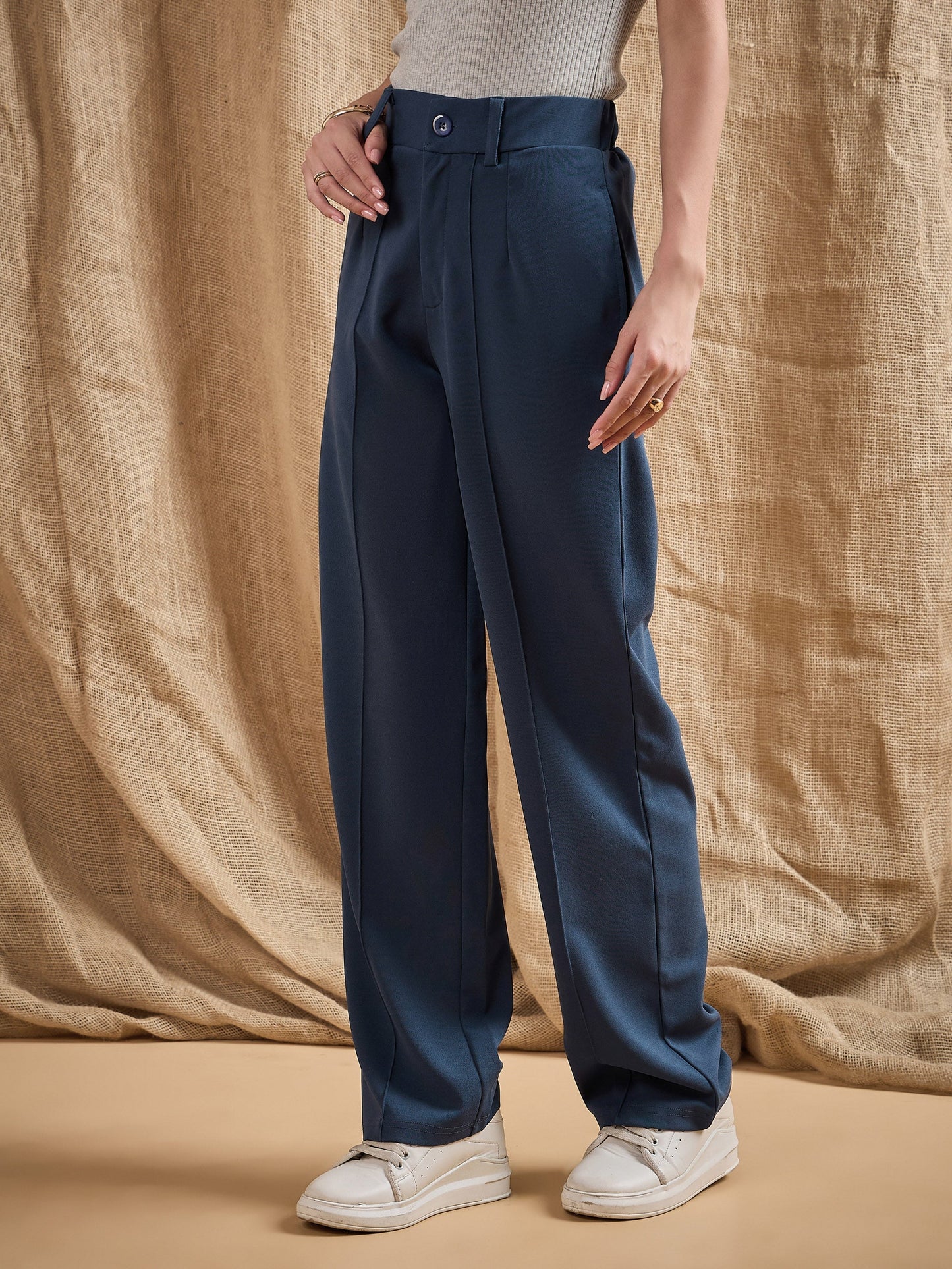 Women's Blue Solid Pant