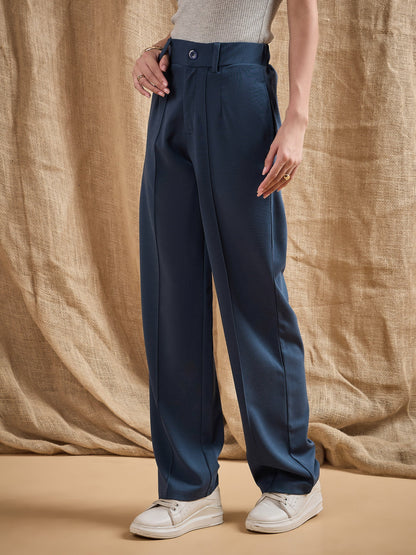 Women's Blue Solid Pant