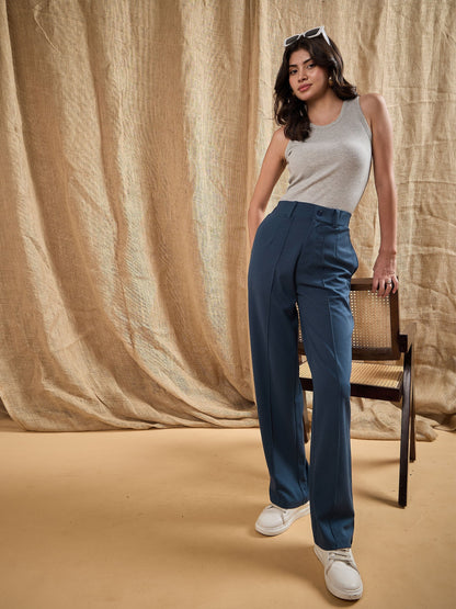 Women's Blue Solid Pant