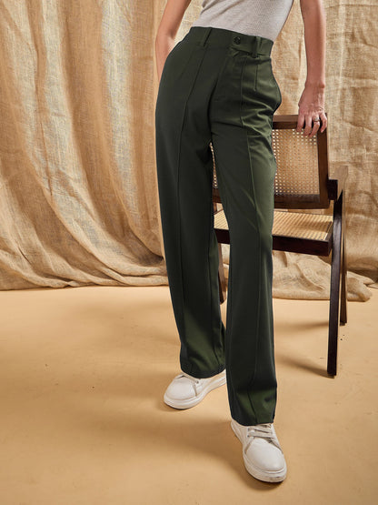 Women's Olive Solid Pant