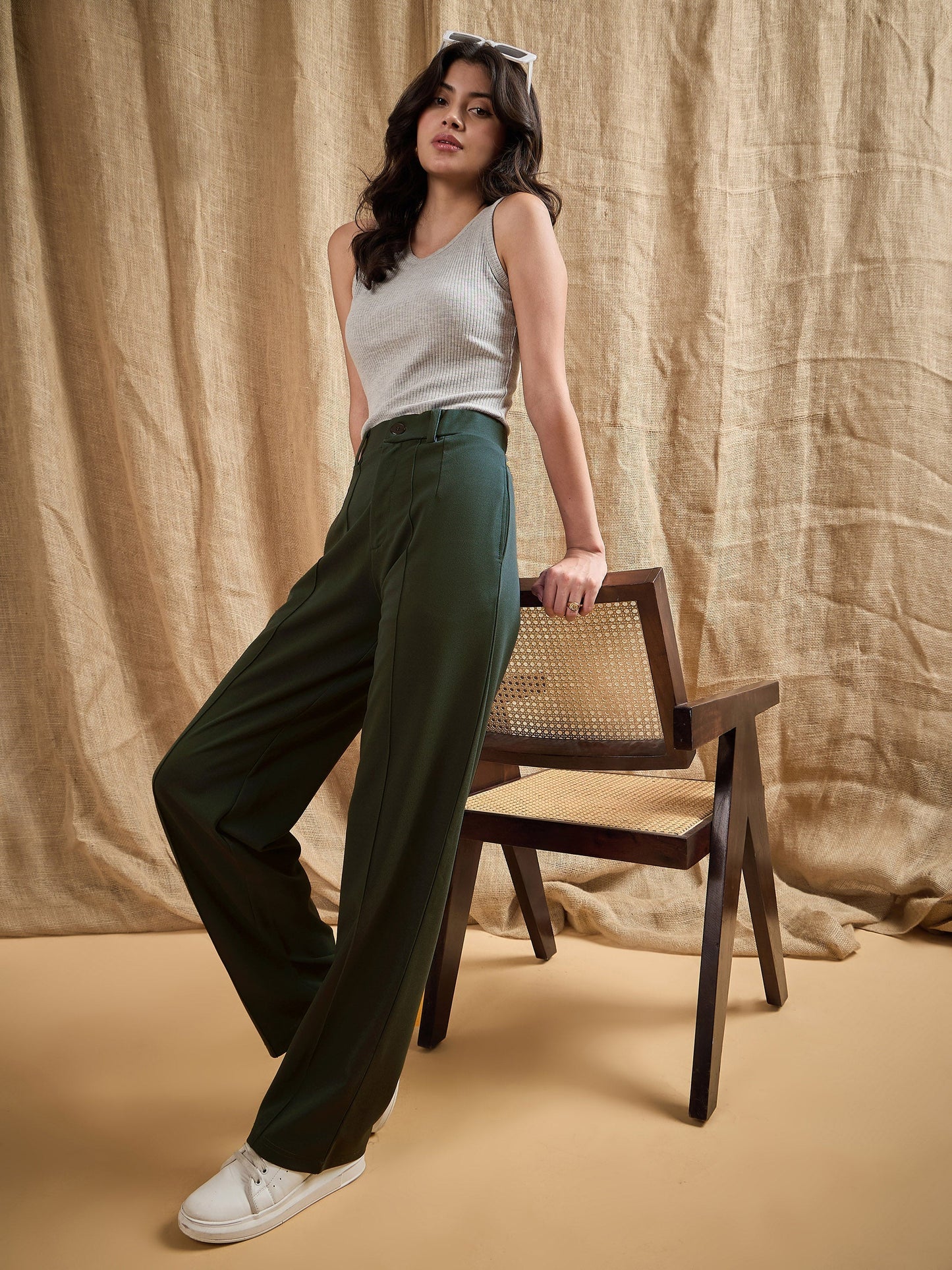 Women's Olive Solid Pant