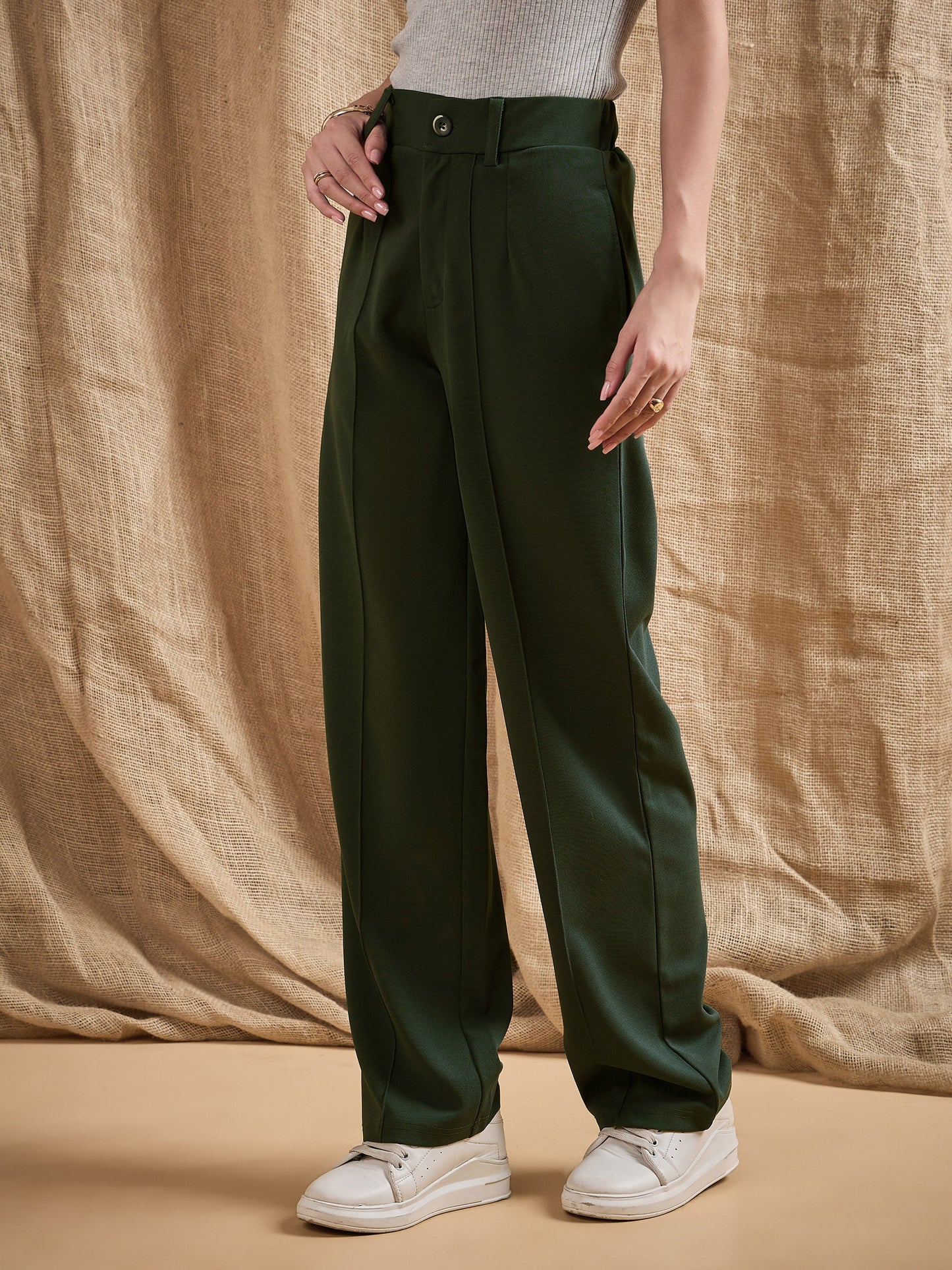 Women's Olive Solid Pant