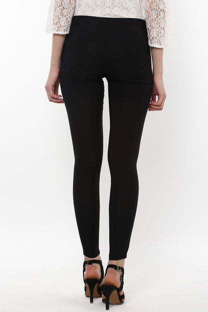 Women's Black Embroidered Flower Patch Jegging