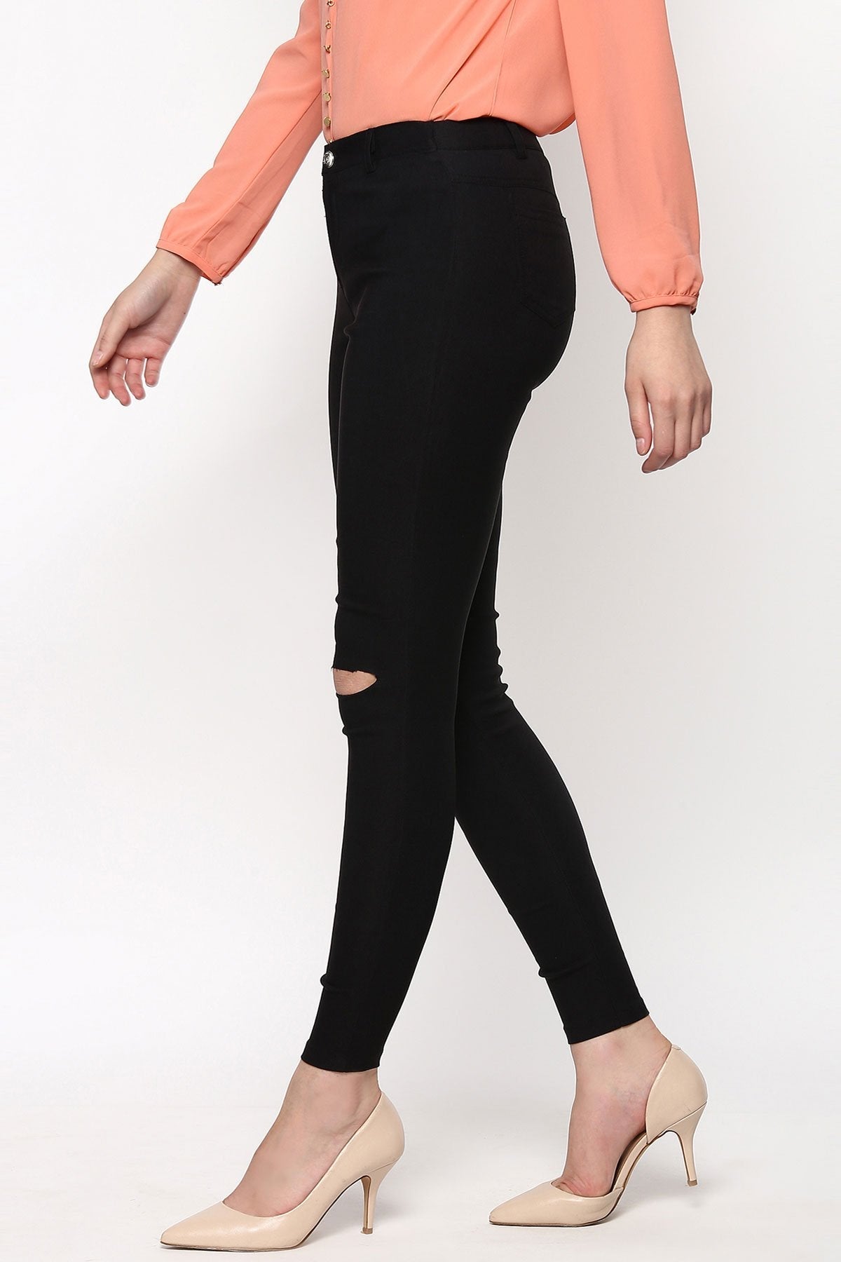 Women's Black Ripped Jegging