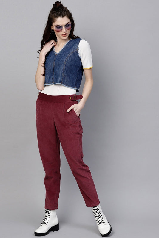 Women's Maroon Corduroy Slim Pants