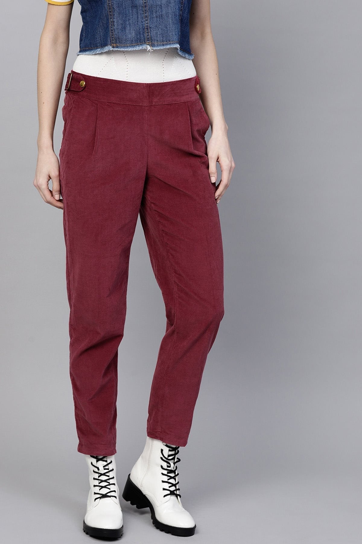 Women's Maroon Corduroy Slim Pants