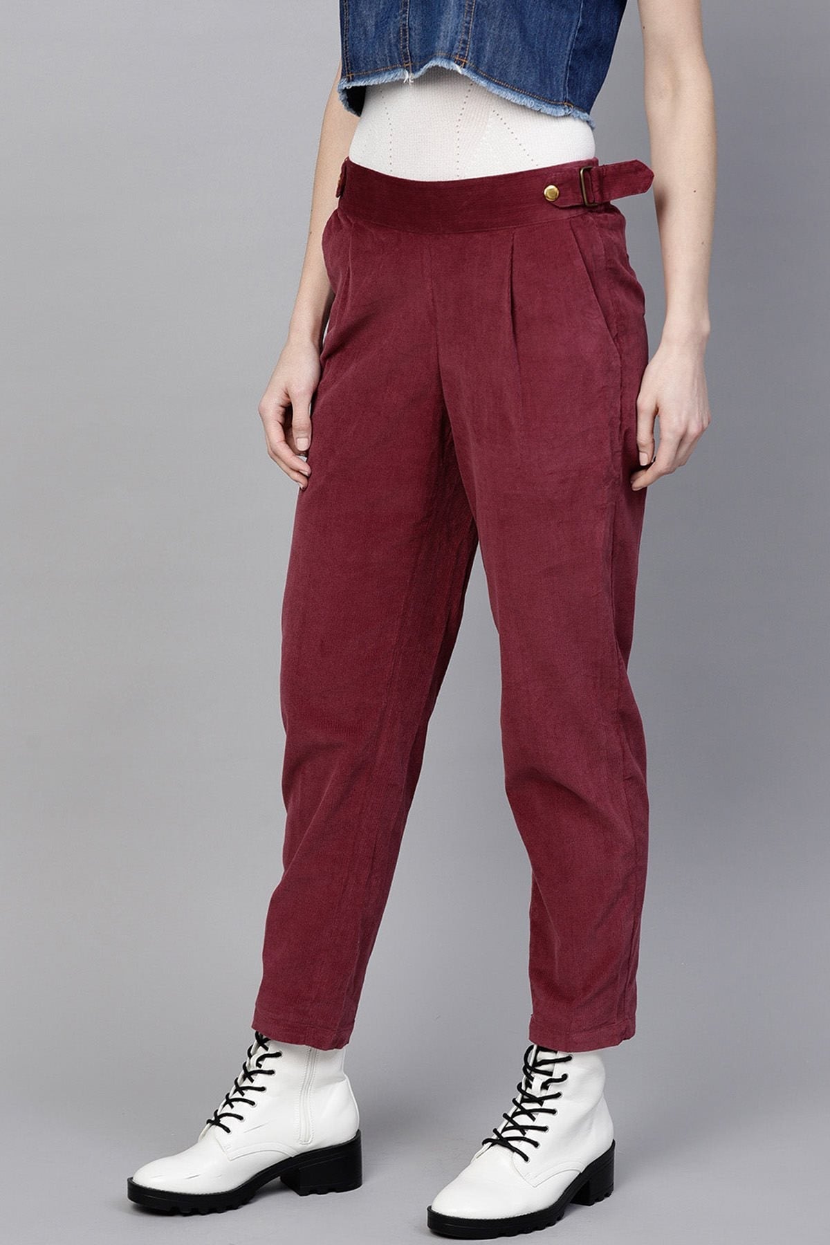Women's Maroon Corduroy Slim Pants