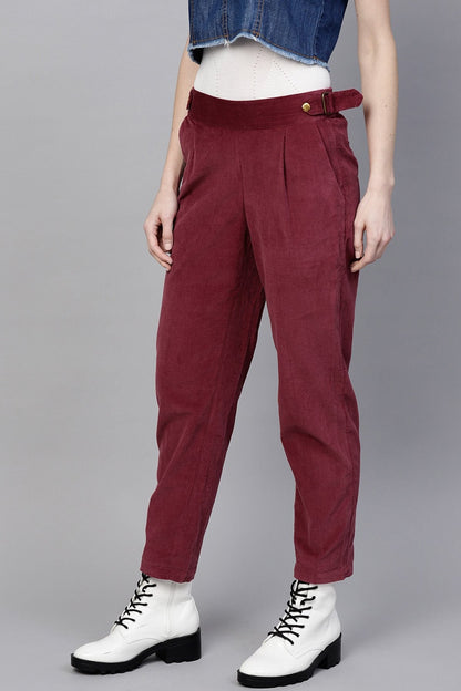 Women's Maroon Corduroy Slim Pants