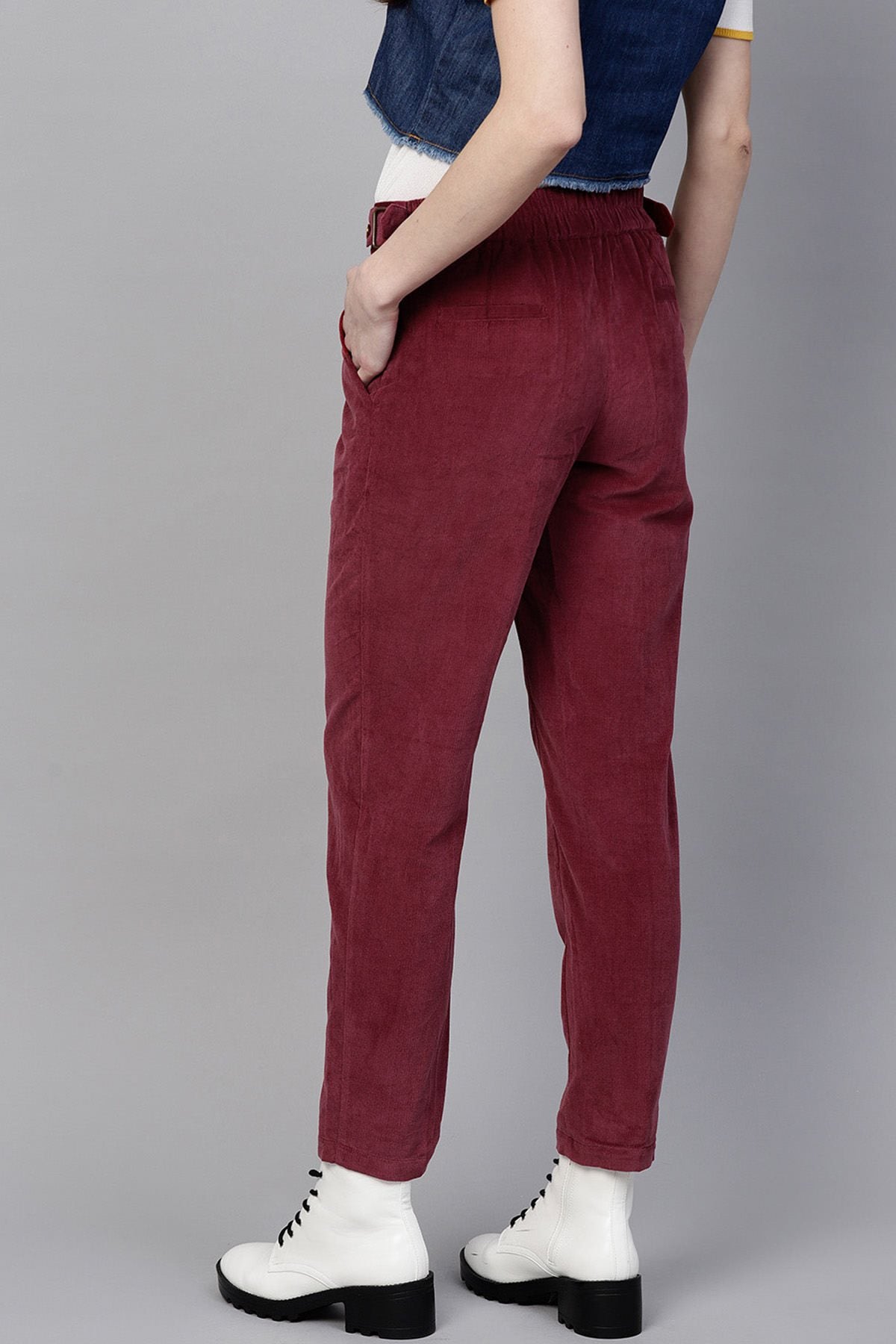 Women's Maroon Corduroy Slim Pants