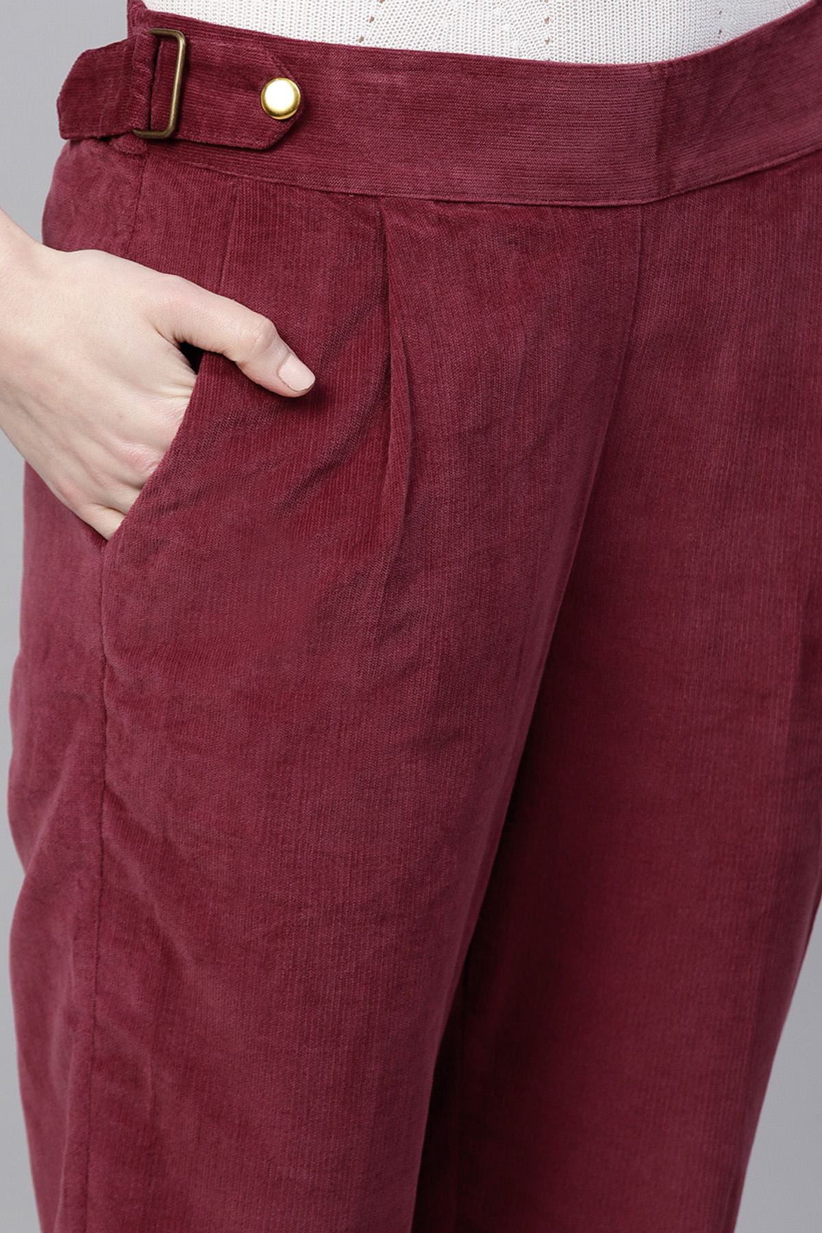 Women's Maroon Corduroy Slim Pants