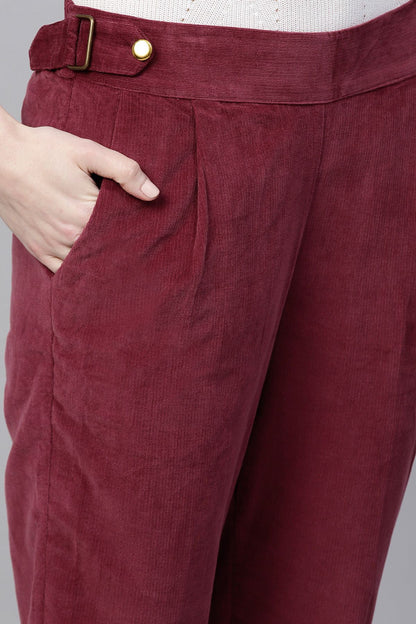 Women's Maroon Corduroy Slim Pants