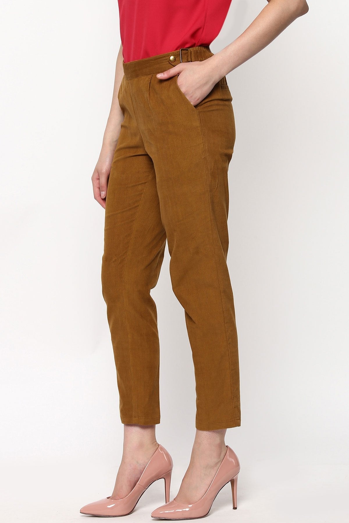 Women's Brown Corduroy Slim Pants