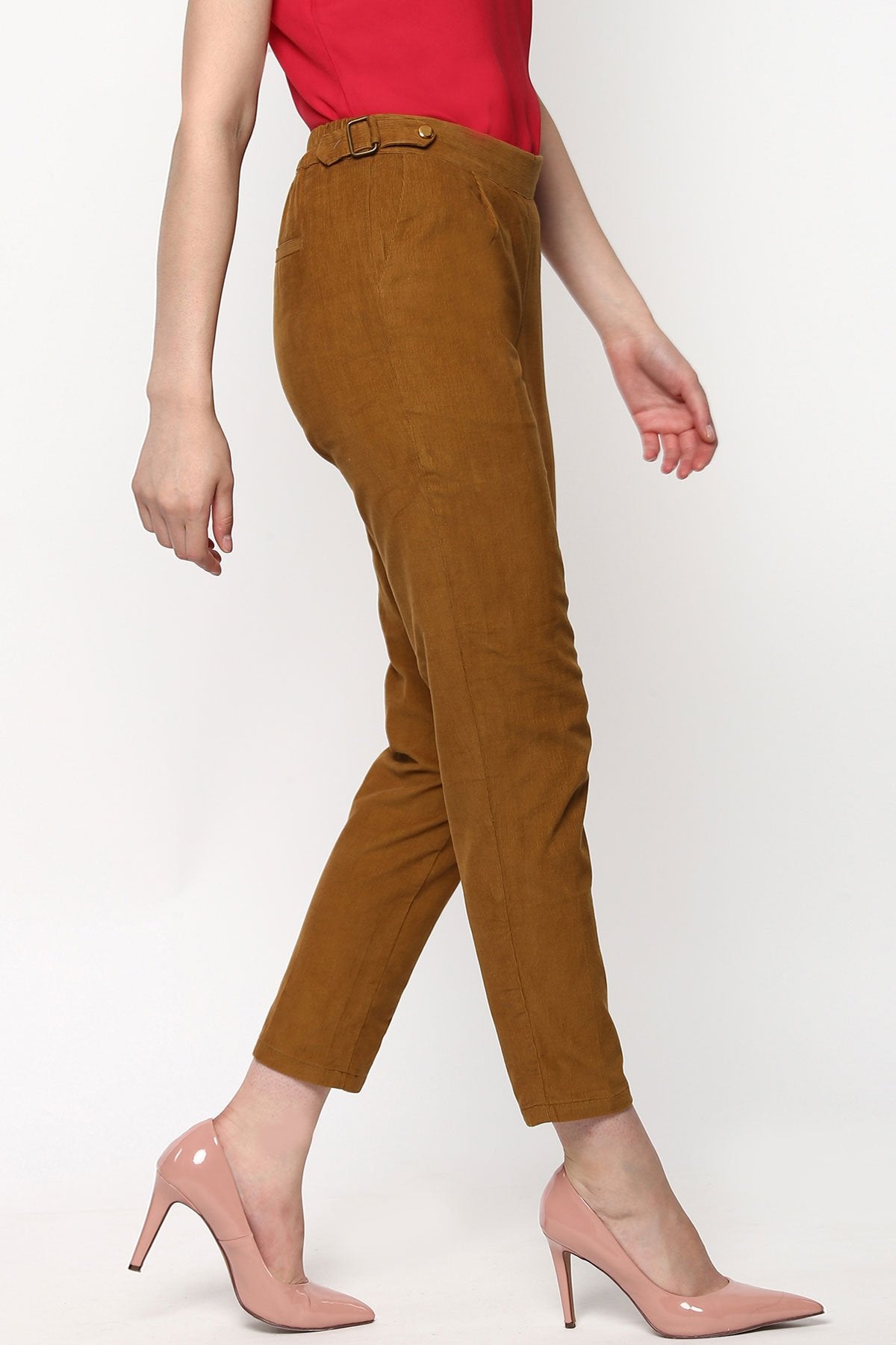 Women's Brown Corduroy Slim Pants