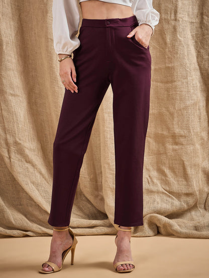 Women's Burgundy Solid Pant