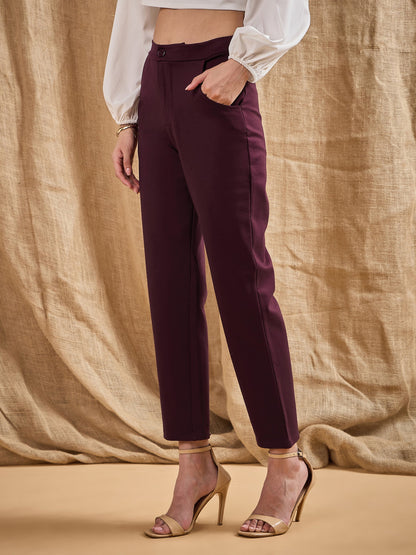 Women's Burgundy Solid Pant