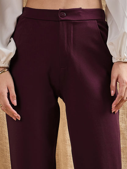 Women's Burgundy Solid Pant