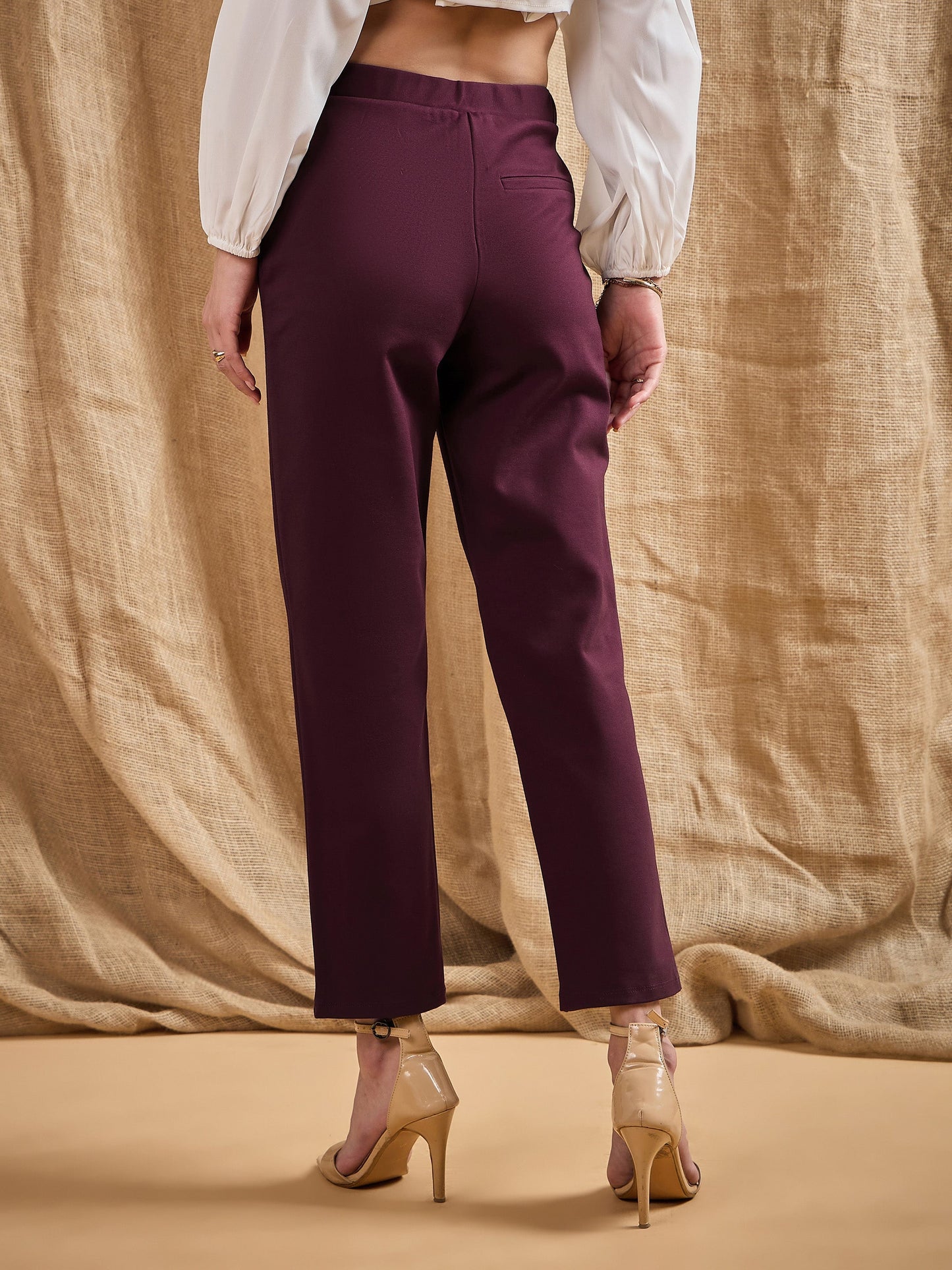 Women's Burgundy Solid Pant