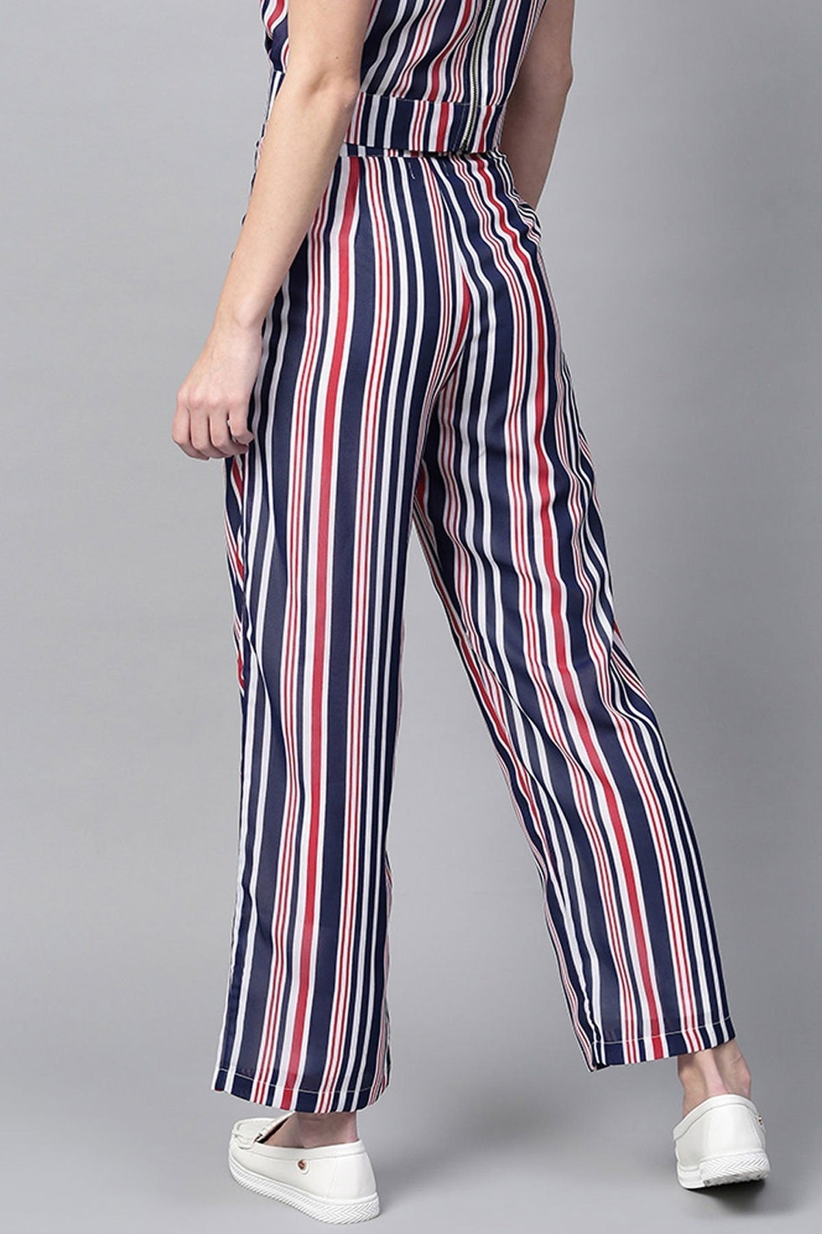 Women's Navy & Red Stripes Eyelet Belt Palazzo