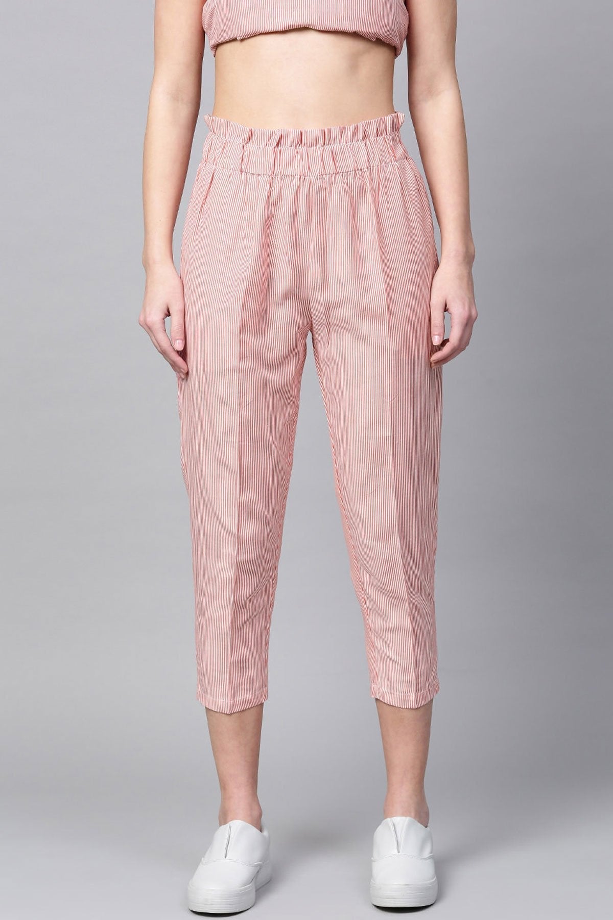 Women's Red Stripes Tapered Pants