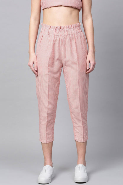 Women's Red Stripes Tapered Pants