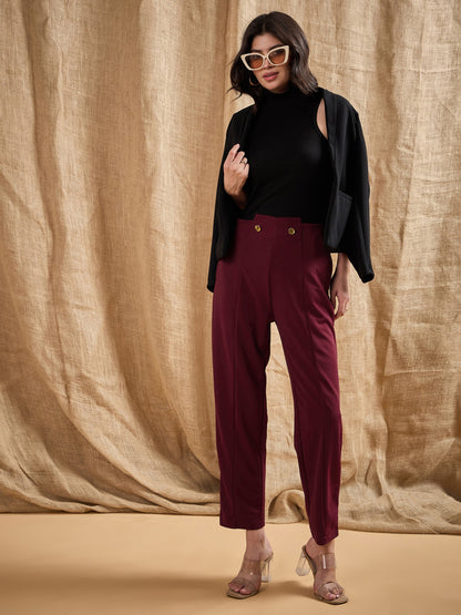 Women's Red Solid Pant