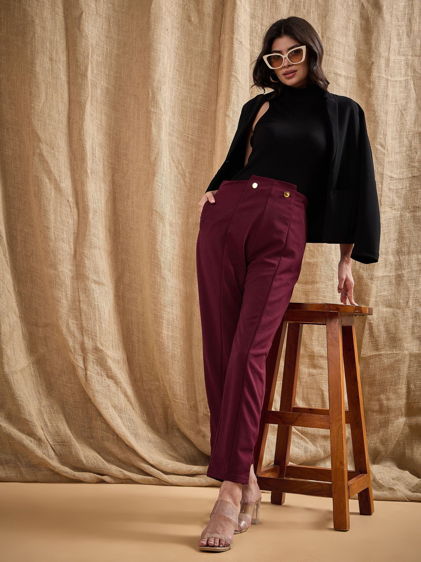 Women's Red Solid Pant