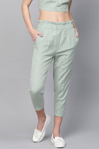 Women's Green Stripes Tapered Pants