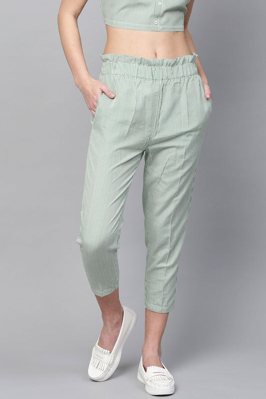 Women's Green Stripes Tapered Pants