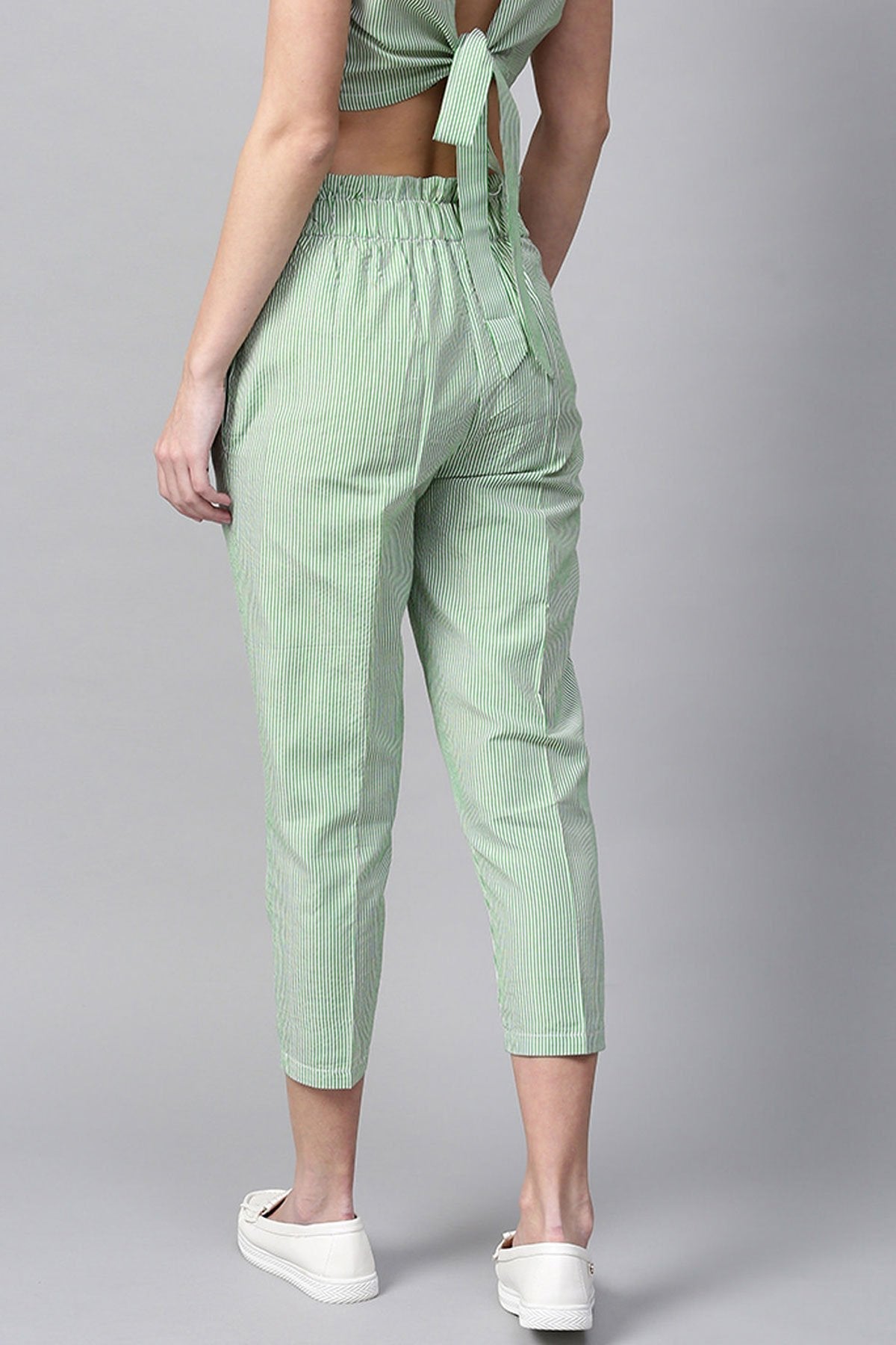 Women's Green Stripes Tapered Pants