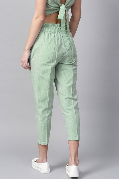 Women's Green Stripes Tapered Pants