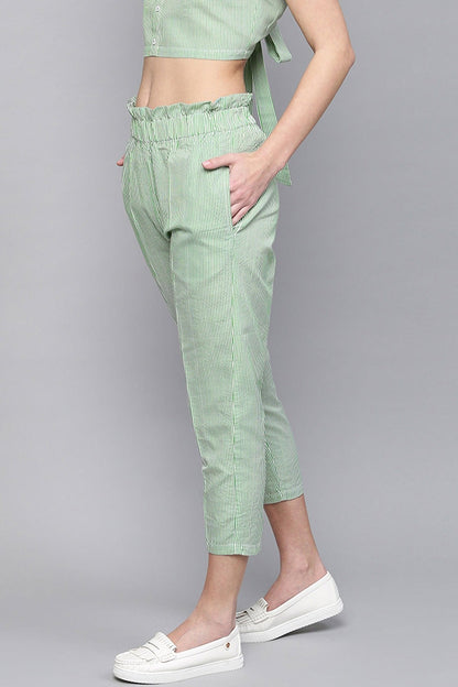 Women's Green Stripes Tapered Pants