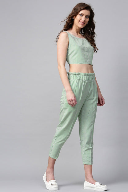 Women's Green Stripes Tapered Pants