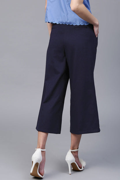 Women's Navy Wide Leg Pearl Culottes