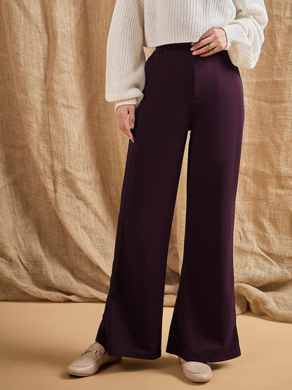 Women's Burgundy Solid Pant