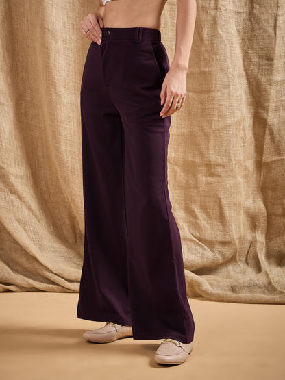 Women's Burgundy Solid Pant