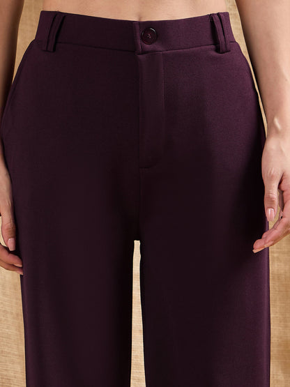 Women's Burgundy Solid Pant