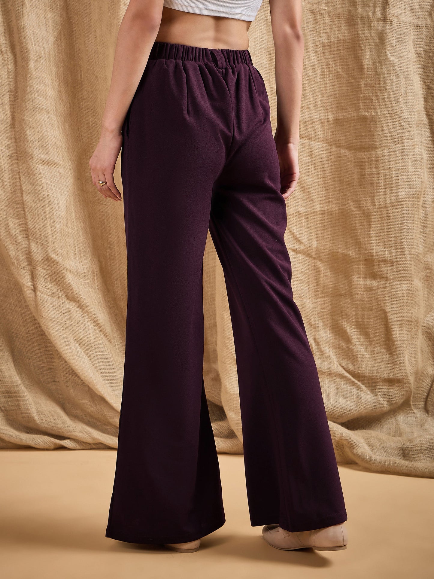 Women's Burgundy Solid Pant