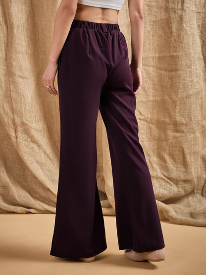 Women's Burgundy Solid Pant