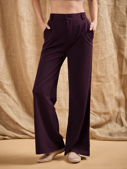 Women's Burgundy Solid Pant