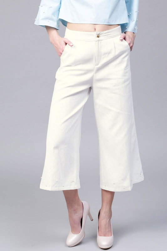 Women's Ivory Wide Leg Pearl Culottes