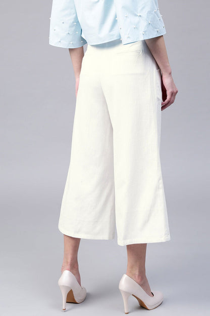 Women's Ivory Wide Leg Pearl Culottes