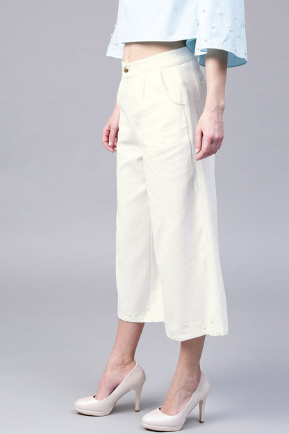 Women's Ivory Wide Leg Pearl Culottes