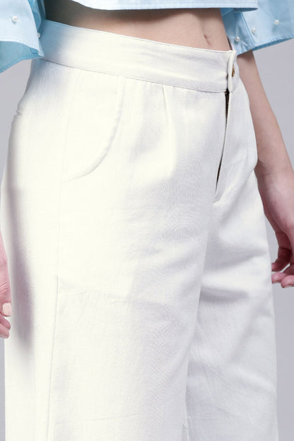 Women's Ivory Wide Leg Pearl Culottes