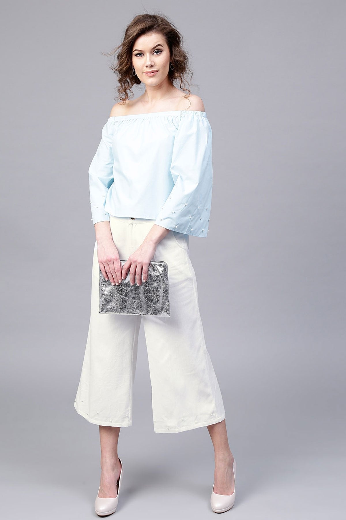 Women's Ivory Wide Leg Pearl Culottes