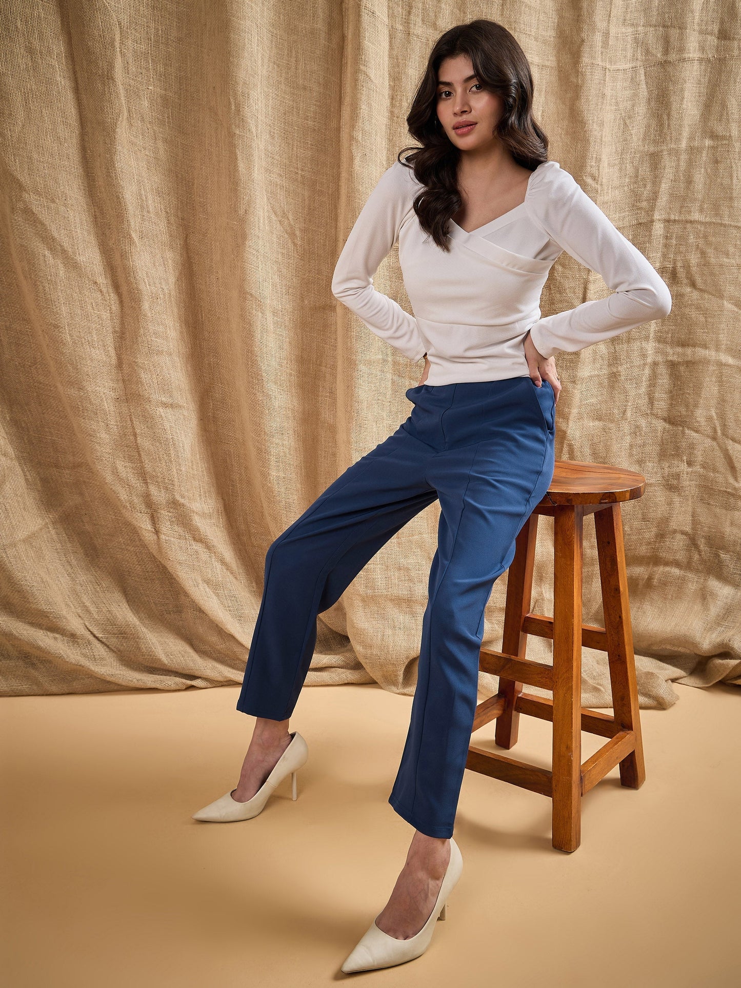 Women's Blue Solid Pant