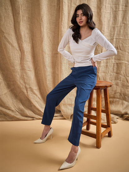 Women's Blue Solid Pant