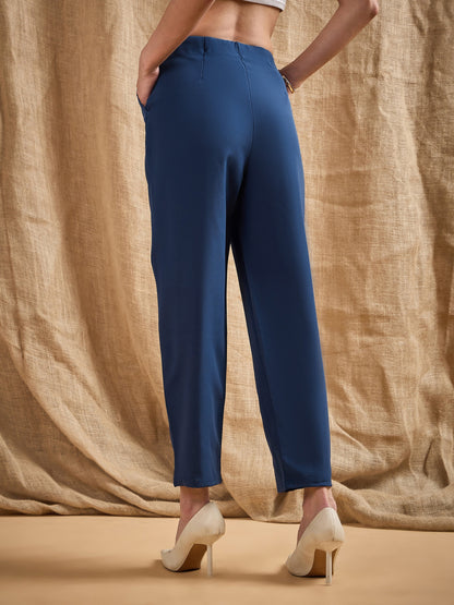 Women's Blue Solid Pant