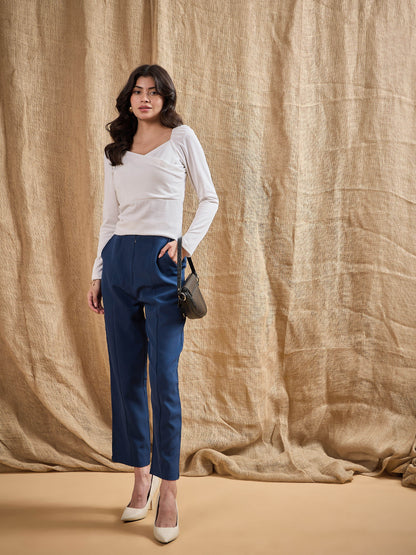 Women's Blue Solid Pant